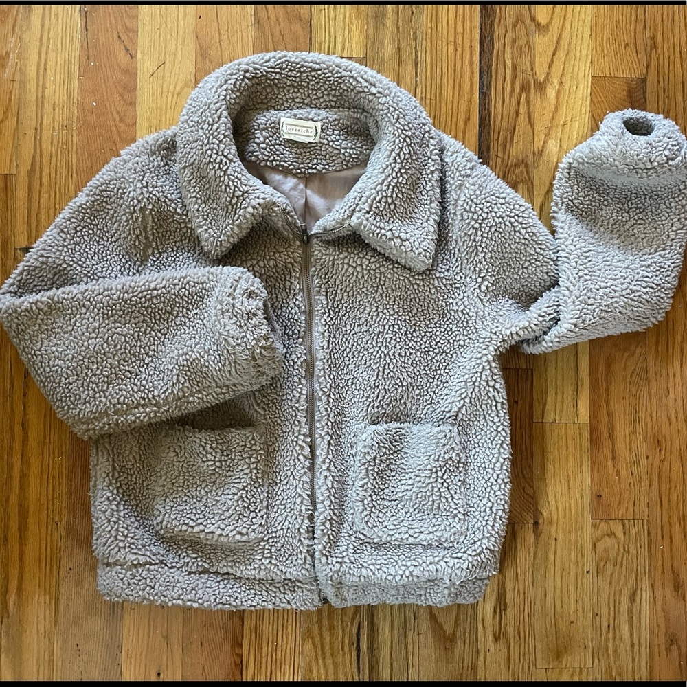 Teddy Coat Zip Up Tan Jacket